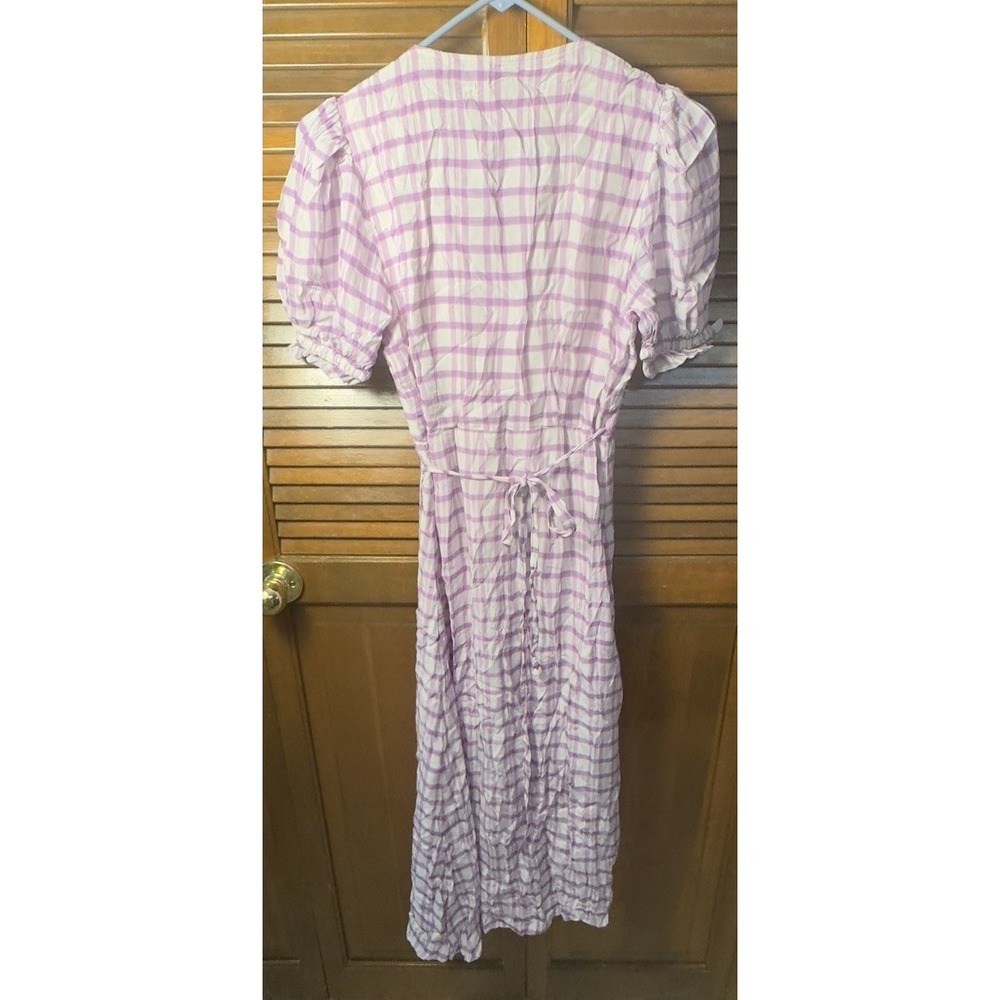 Lilly & Lionel x Anthropologie Lilac Purple Gingham‎ Plaid Wrap Midi Dress 8 - Picture 2 of 4